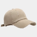 Vista detallada de gorra de béisbol de algodón caqui con efecto desgastado y visera curva - L (58-60cm) / Caqui