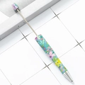 DIY beadable pen featuring a light blue body with pink floral print and silver accents - Blue Base Colorful Floral (28)