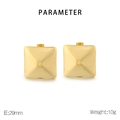Detail view of large gold square titanium steel earrings with 29mm size specifications - Gold (KE113981-KFC)