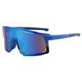 Outdoor sports cycling sunglasses featuring blue coated lenses and a blue semi-rimless frame - Blue Frame Blue Lens