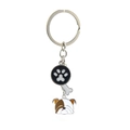 Bulldog pet keychain with metal bone and paw charms on a polished silver ring - Bulldog