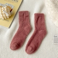 Deep red mink velvet floor socks in cozy mid-calf length for warm winter lounging - One Size / Dark Red