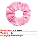 Pink velvet scrunchie detail showing 8cm x 8cm size and 5g weight on white background - 8cm Metallic / Pink