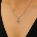 Gold finish cross pendant necklace with cubic zirconia inlay on a figaro chain for women - White K 6172 (Copper)