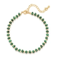 Detail of bohemian natural stone bracelet with malachite beads and adjustable gold chain - Malachite Green