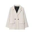 Women's chic beige double-breasted blazer with black buttons and sleek oversized fit - XS / White