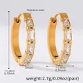 Detail showing 18K gold plated earrings with micro-set rectangular step-cut zircon stones - F512-L-14mm / Gold