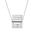 S925 sterling silver envelope pendant necklace with I love you engraved heart charm - 925 Silver / Silver