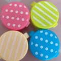 Mini condiment bottle caps with colorful dot and stripe patterns for bento boxes - Round Striped Dot Set of 4