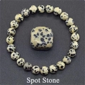 Handmade 8mm dalmatian jasper round bead bracelet with polished natural spot stone - Dalmatian Jasper