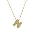 18k gold plated brass chubby balloon letter N pendant necklace with zircon stones - Letter N Necklace