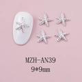 Dettaglio di ciondoli per unghie a forma di stella marina argento 9x9mm su rosa - Stile Stella Marina Grande (AN39)
