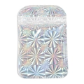 Detail of holographic iridescent resealable pouch with zipper and hanging hole design - 7*11cm / Laser Silver