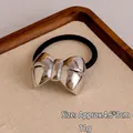 Silver metallic bow hair tie with high elastic black band, size 4.6x3cm, weight 11g - Silver Bow Tie