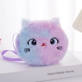 Plush cat crossbody bag for children featuring a blue and purple gradient fur design - Purple Multi