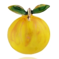 Creative fruit brooch in orange enamel finish with green leaves and gold stem design - Pomelo B07914