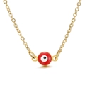 Goldene Edelstahlkette mit O-Kette und einem kleinen roten Emaille-Auge-Anhänger - Rotes Böser Blick Modell (KN198123-Z)