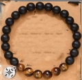 Black matte beads and tiger eye stone bracelet with silver compass pendant for friends - Compass Matte Tiger Eye No Card