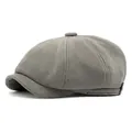 Cappello newsboy grigio scuro in finta pelle scamosciata unisex con stile vintage ottagonale - Regolabile (55-59cm) / Grigio