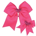 Roze zwaluwstaart strik haarspeldjes set met glitter hart op geribbelde lint - 2-delige set (Groot + Klein) / Rozerood