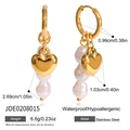 Dimensioni dettagliate degli orecchini in acciaio 18K con cuore e perle - Orecchini Pendenti Perla Barocca Cuore (JDE0208015)