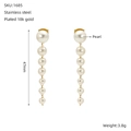 Pendientes de borla de perlas largas en acero inoxidable chapado en oro 18k, 47mm - Pendientes de Perlas en Degradado Largos de Color Dorado (ZE1685G)