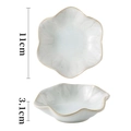 Light blue petal-shaped ceramic snack dish with brown rim, 11cm diameter and 3.1cm height - Lotus Leaf White