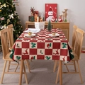 Mantel navideño impermeable de poliéster con cuadros rojos y motivos de ciervos festivos - 135x100CM / Cuadros Rojos Navidad