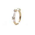 Close-up of adjustable gold-plated ring with white enamel and three small zircons - Adjustable Open / White