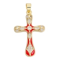 Detailaufnahme von goldenem Kreuzanhänger mit roter Emaille, Perlen und Zirkonia-Besatz - Rotes Emaille Zirkonia Kreuz (Stil 52)