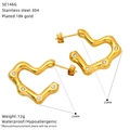 Detail view of 18k gold plated textured heart earrings with 25mm size specifications - Wavy Zirconia Heart (SE146G)