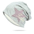 Berretto slouchy grigio con toppa a stella rosa e ricamo bianco stile street style. - Taglia unica / Grigio chiaro