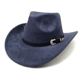 Vue détaillée du chapeau de cowboy en daim bleu foncé avec boucle en métal argenté rétro - M(56-58cm) / Bleu marine
