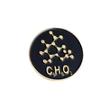 Close-up of C8H8O3 molecular structure design on a black enamel round brooch pin - Chemical Formula Style (XZ4673)