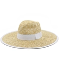 Klassischer Strohhut mit breiter Krempe und weißem Band für den Strand und Sommerreisen - M (56-58cm) / Weißer Besatz Stil (JX-S10)