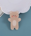 Cute brown cartoon bear acrylic badge accessory for bags with soft pink blush detail - Dudu Bear