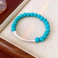 Pulsera étnica de cuentas de turquesa con tubo plateado mate en expositor de lino - 1# Pulsera Azul Plateada