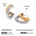 Orecchini minimalisti bicolore oro 18k e argento in acciaio inossidabile a forma di C - Orecchini a cerchio spessi bicolore-JDE2405016