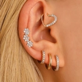 5-piece gold ear piercing set with heart and flower studs plus zircon ear cuffs - Heart Snowflake Combination Style (5148)