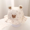 Dettaglio cappello sole neonato con orecchie da orso 3D e motivi carini in cotone beige - 48cm (5-18 mesi) / Marrone