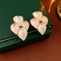 Three Petal Flower Beige and Pink Earrings (46#)