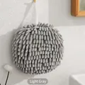 Absorbent light grey chenille hand towel ball with convenient hanging loop for bathroom - Gray