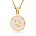 18k gold plated stainless steel necklace with pink shell pendant featuring letter W - Gold W (With Chain)