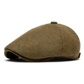 Gorra plana vintage de tweed verde oliva para hombres y mujeres en tejido de lana - Talla Única Ajustable / Caqui claro