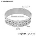 Bracciale rigido aperto in acciaio inox argento con motivo floreale e zirconi - Bracciale floreale con strass bianchi (colore acciaio)