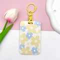 Floral ID card holder with yellow plastic clasp and keychain in yellow and blue flower style - Yellow Handcuff Buckle / Yellow Blue