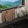 L-shaped stainless steel adhesive wall hooks for cutting board and pot lid storage - Stainless Steel Pot Lid Rack / Gunmetal