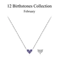 Collana a cuore in argento S925 con pietra portafortuna viola di febbraio e diamante - Argento 925 / Febbraio