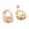 Fashionable gold stainless steel padlock earrings with pink and white resin inlay - Pink White Marble Lock Gold (KE60920-K)