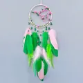 Pink dream catcher with plum blossom beads and green pink feathers wall hanging decor - Peach Blossom Spring